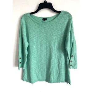 Talbots Green Sweater Size XLP Cotton Blend Button Sleeve Boat Neck Top